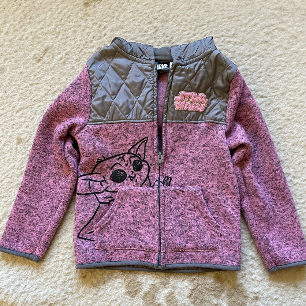 Girls Baby Yoda purple fleece zip up jacket